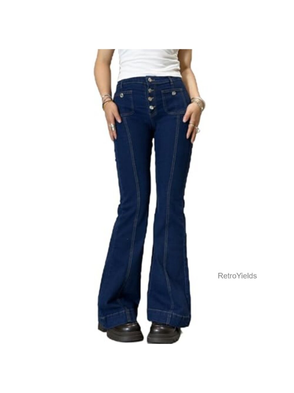 Women Y2K Low Rise Flare Jeans Wide Leg Stretch Denim Bell Bottom Streetwear